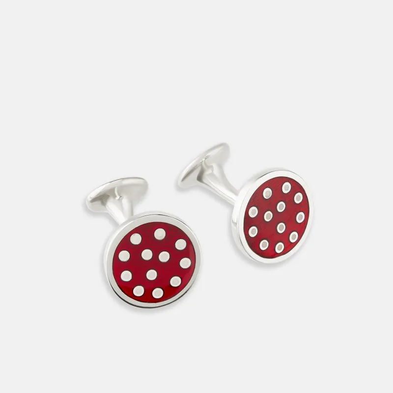 Burgundy Spotted Circle Enamel Cufflinks sold by Turnbull & Asser