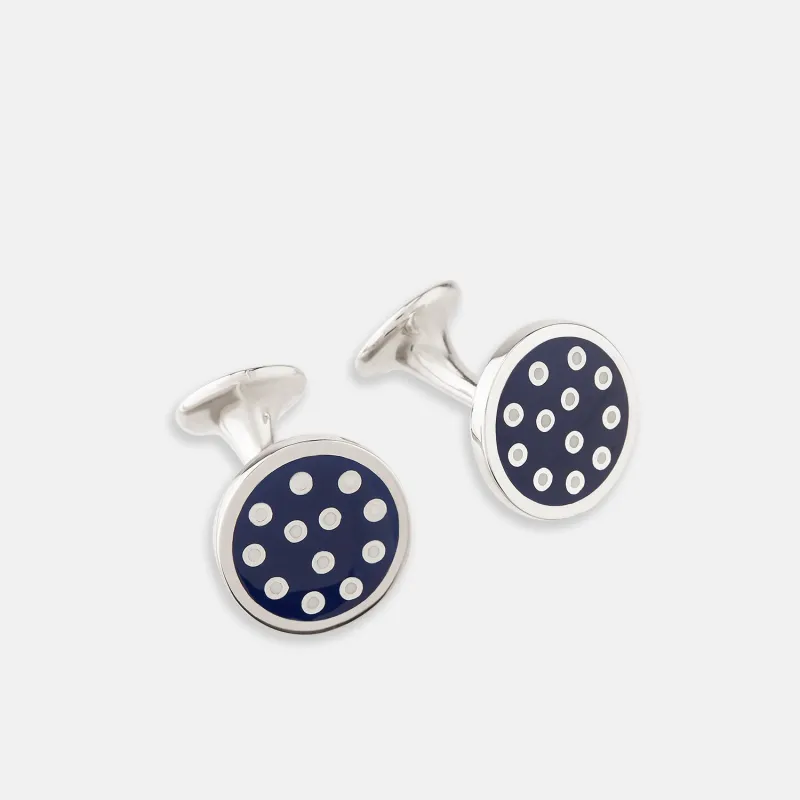 Navy Spotted Circle Enamel Cufflinks sold by Turnbull & Asser