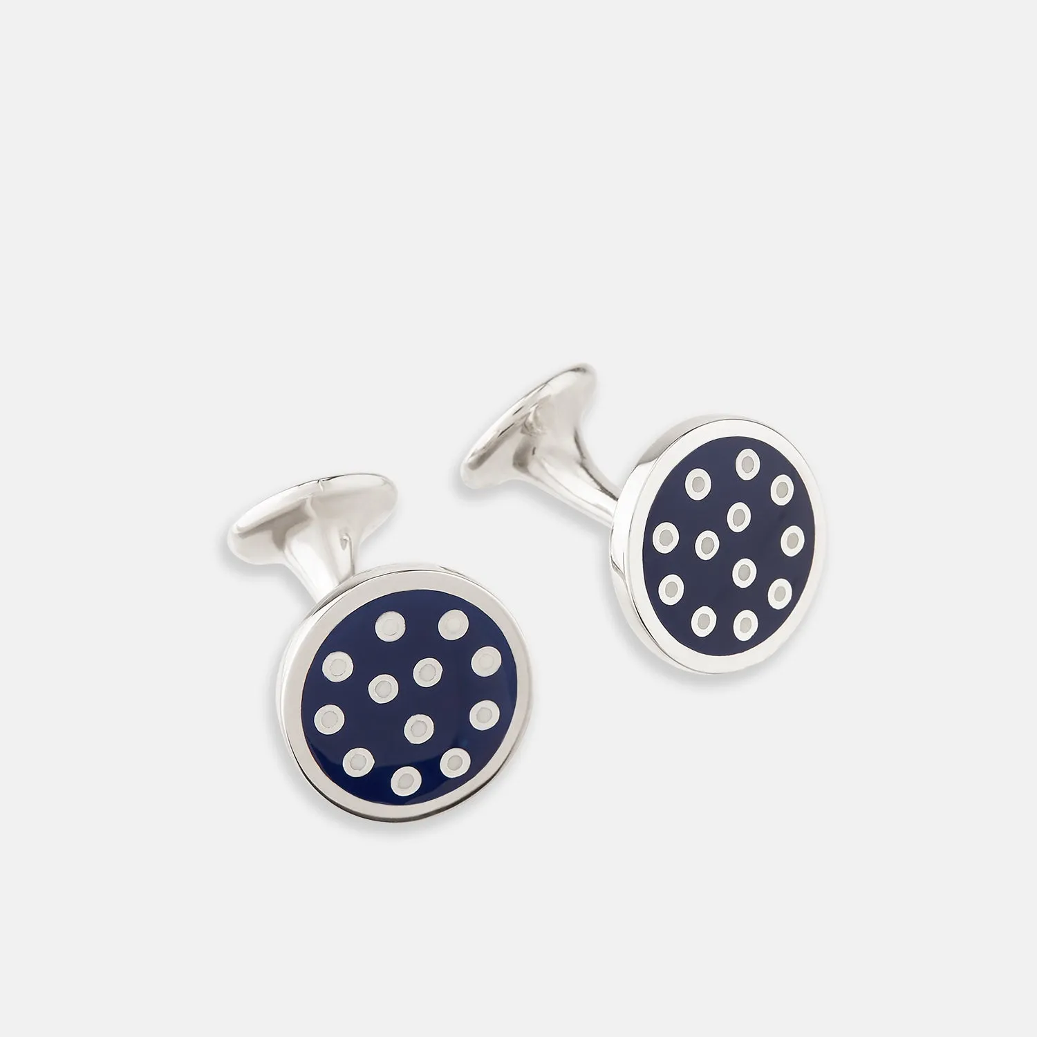 Navy Spotted Circle Enamel Cufflinks sold by Turnbull & Asser