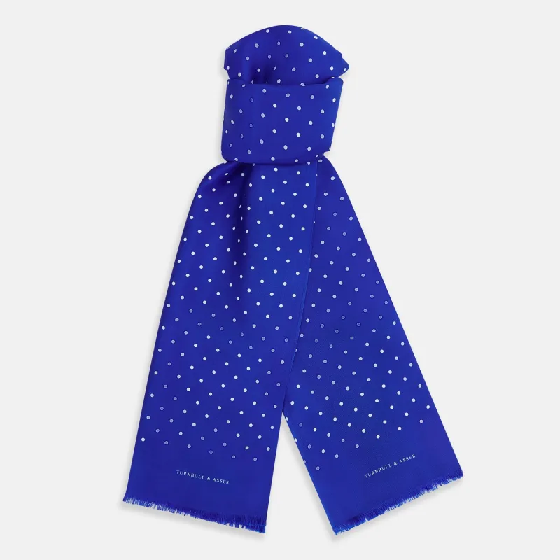 Royal Blue and White Spotted Silk Scarf sold by Turnbull & Asser