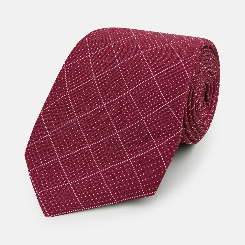 Burgundy Dotted Check Pattern Printed Silk Tie sold by Turnbull & Asser