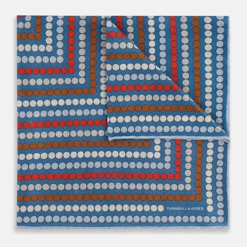 Blue Bonnet Dots and Floral Tile Double-Sided Silk Pocket Square sold by Turnbull & Asser