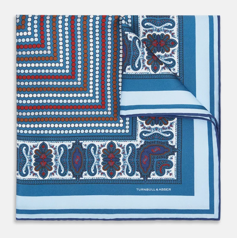 Blue Bonnet Dots and Paisley Silk Pocket Square sold by Turnbull & Asser