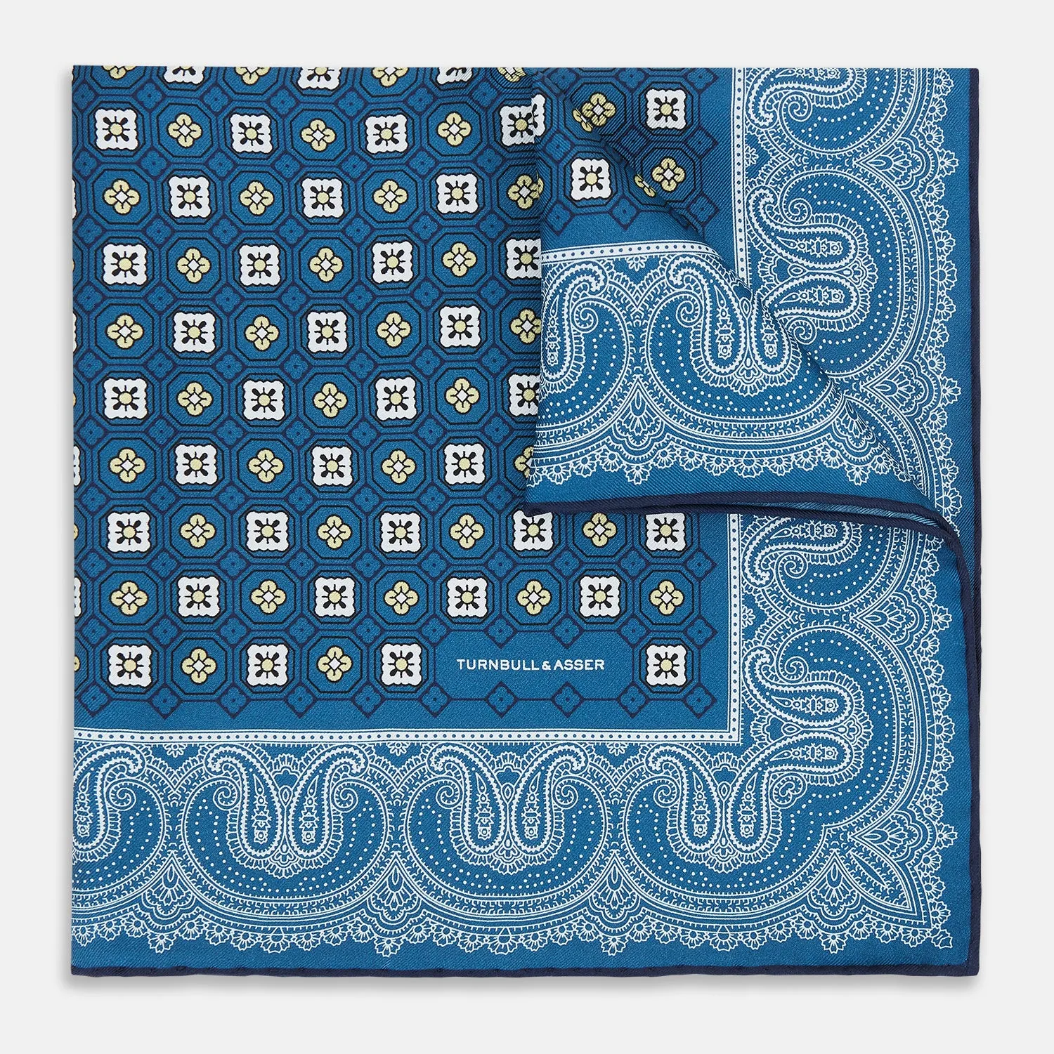 Azzurro Floral Tile and Paisley Silk Pocket Square sold by Turnbull & Asser