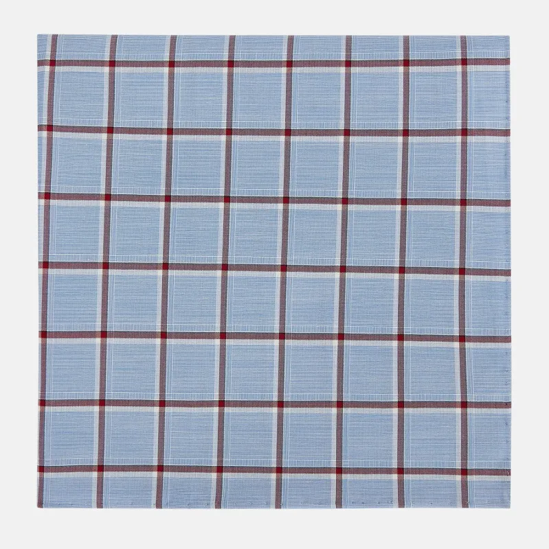 Blue and Burgundy Windowpane Check Hand-Rolled Handkerchief sold by Turnbull & Asser