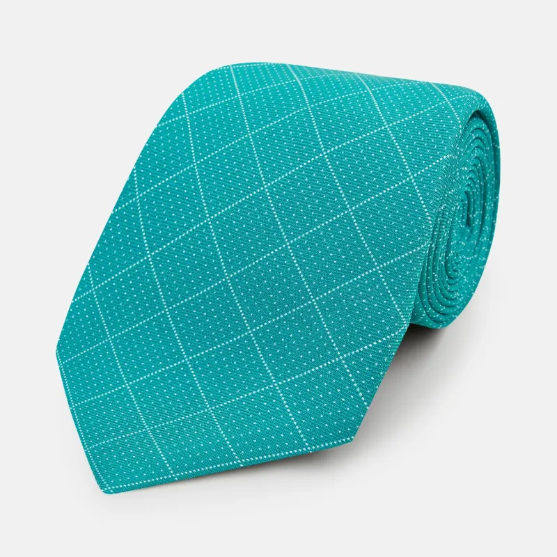 Turquoise Dotted Check Pattern Printed Silk Tie sold by Turnbull & Asser