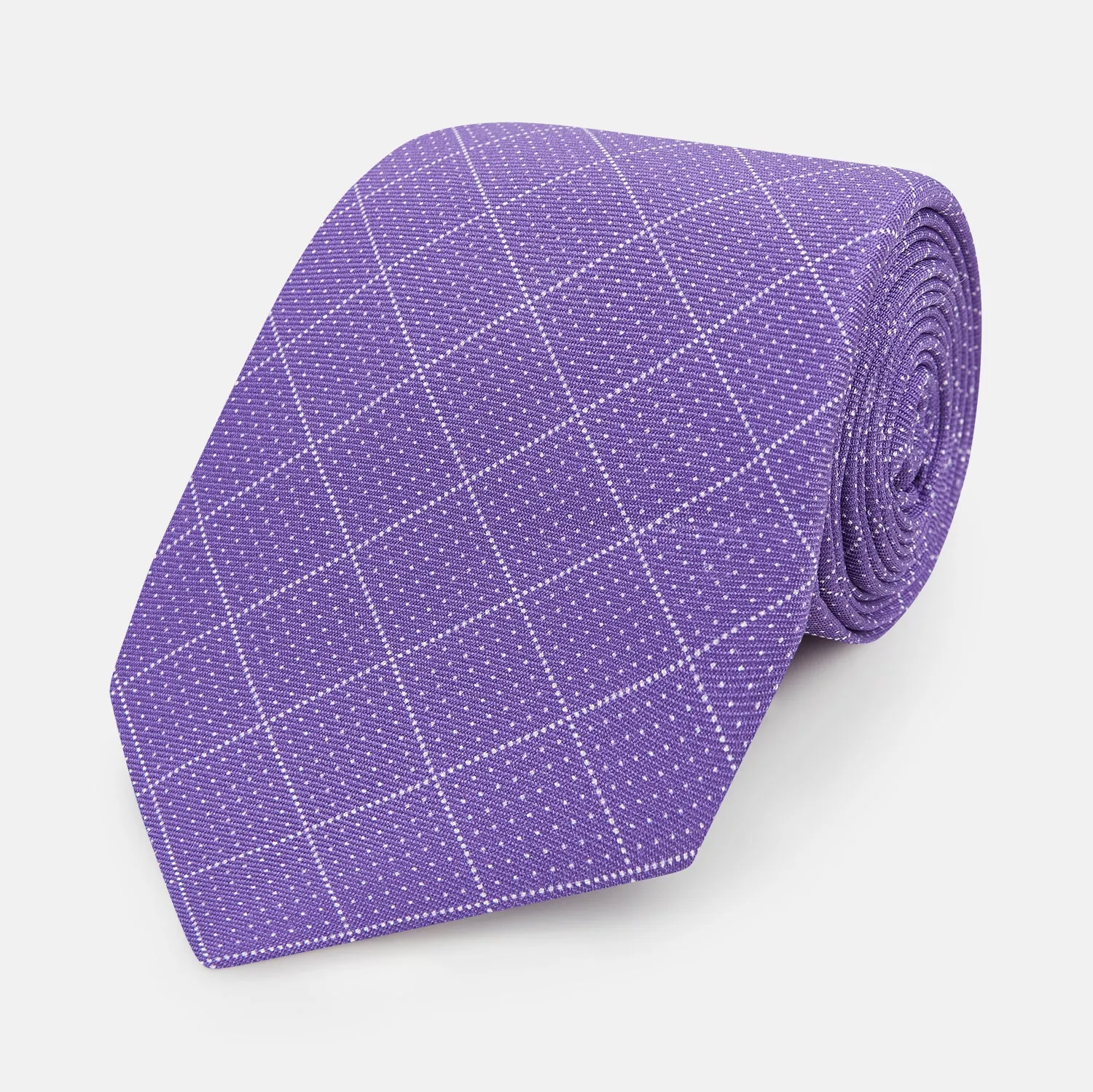 Purple Dotted Check Pattern Printed Silk Tie sold by Turnbull & Asser