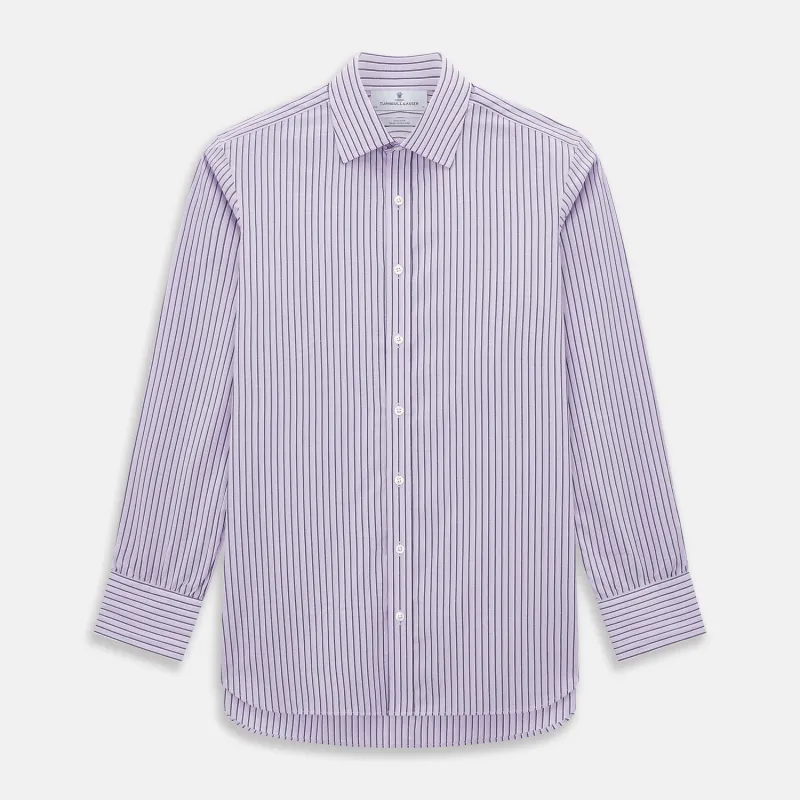Lilac Ticking Stripe Mayfair Shirt sold by Turnbull & Asser