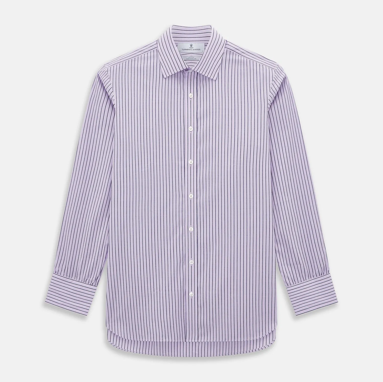 Lilac Ticking Stripe Mayfair Shirt sold by Turnbull & Asser