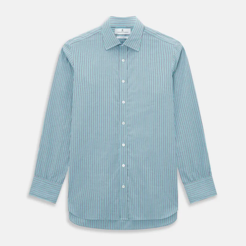 Turquoise Ticking Stripe Mayfair Shirt sold by Turnbull & Asser