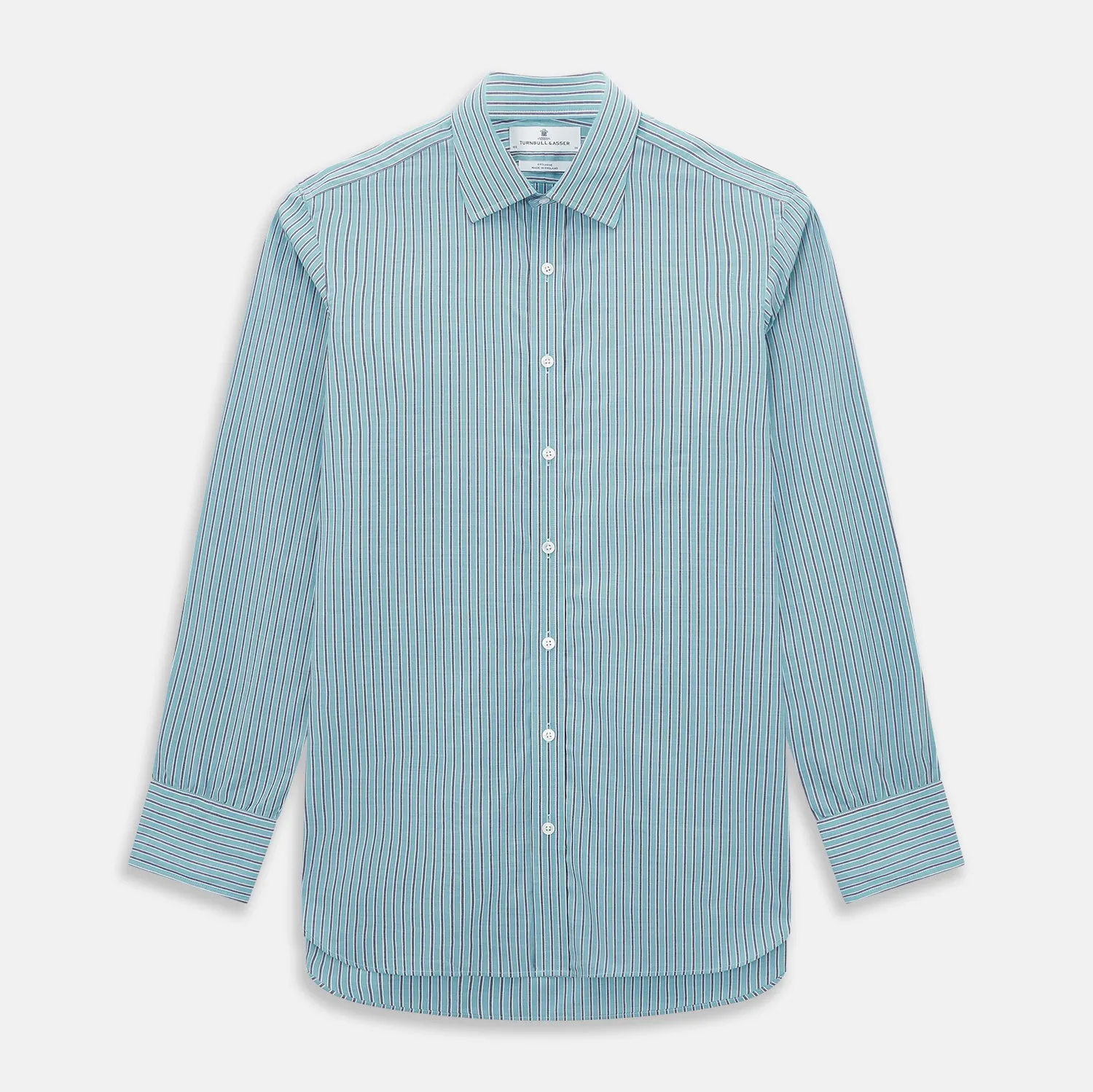 Turquoise Ticking Stripe Mayfair Shirt sold by Turnbull & Asser