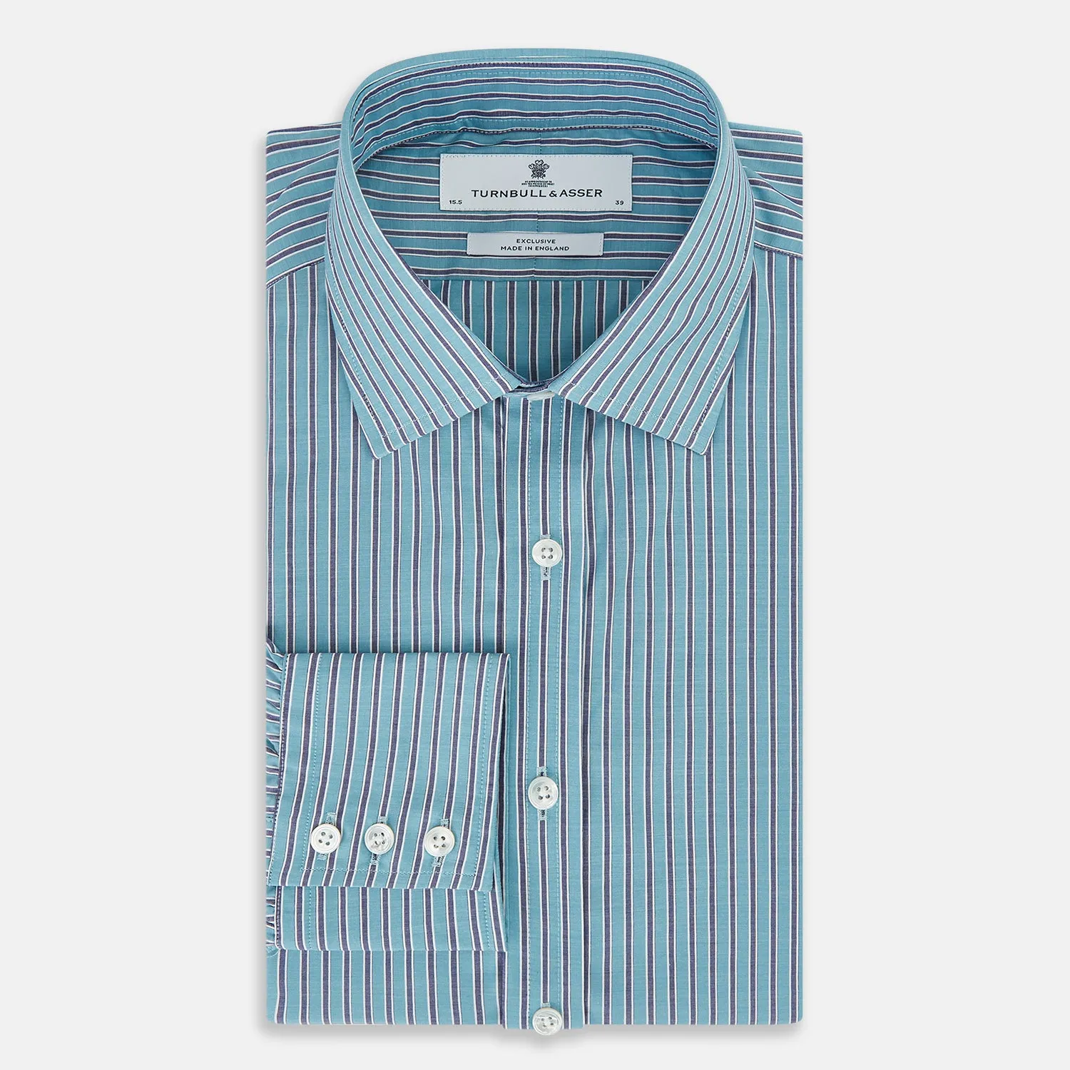 Turquoise Ticking Stripe Mayfair Shirt sold by Turnbull & Asser product image thumbnail 5