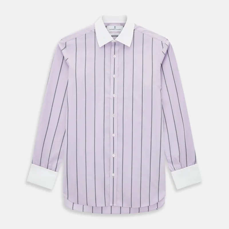 Lilac Track Stripe Shirt with Contrast T&A Collar and Cuffs sold by Turnbull & Asser