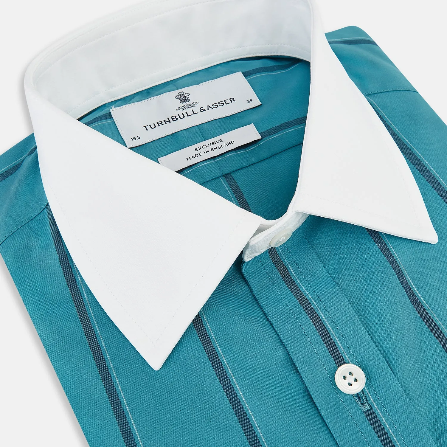 Turquoise Track Stripe Shirt with Contrast T&A Collar and Cuffs sold by Turnbull & Asser product image thumbnail 2