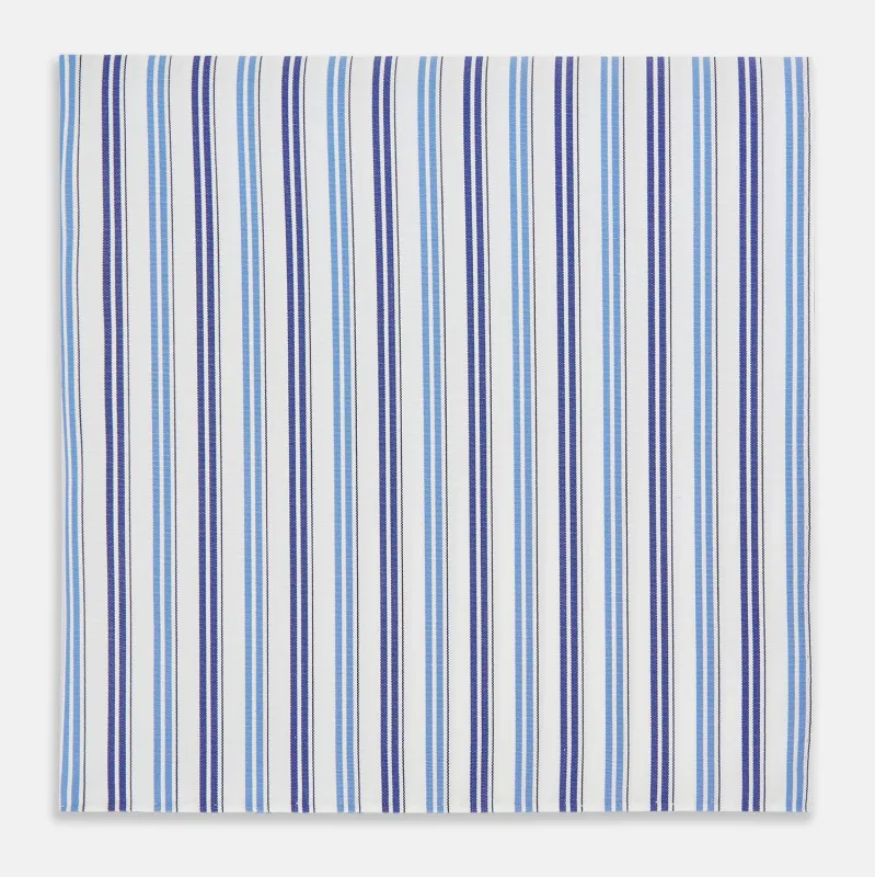 Blue and Navy Multi Stripe Hand-Rolled Handkerchief sold by Turnbull & Asser
