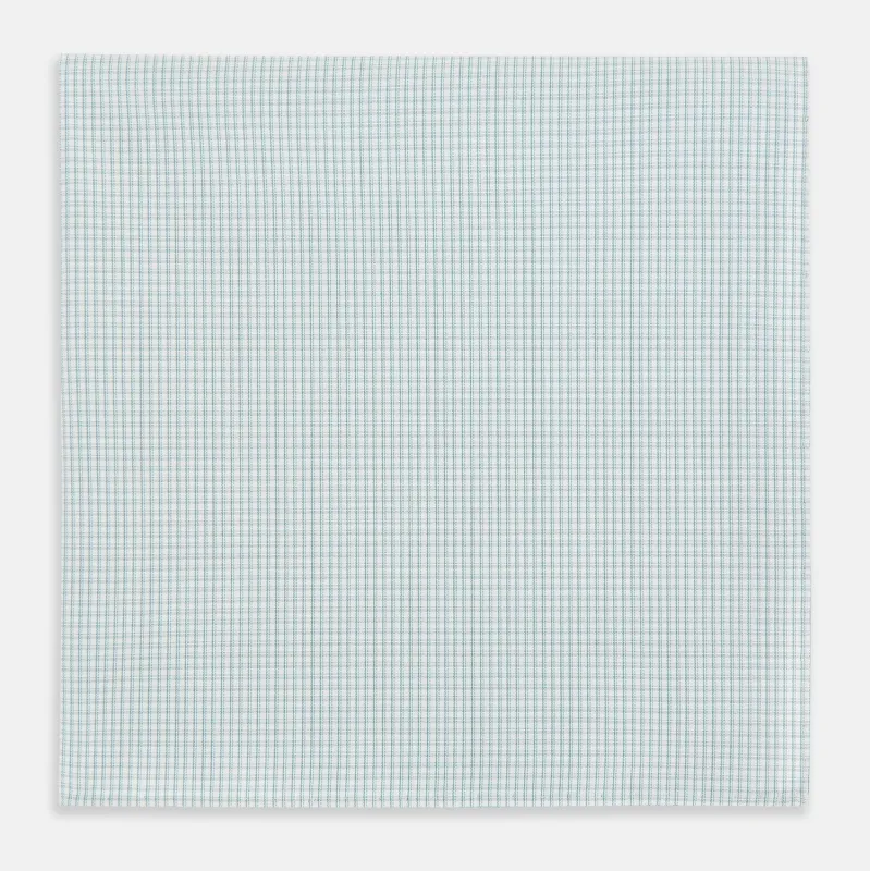 Sage Green Shadow Grid Check Hand-Rolled Handkerchief sold by Turnbull & Asser