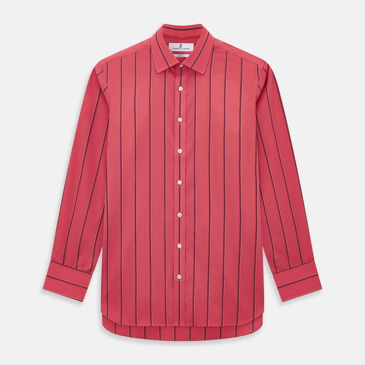 Coral Red Track Stripe Mayfair Shirt sold by Turnbull & Asser