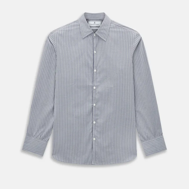 Grey Ticking Stripe Westminster Shirt sold by Turnbull & Asser