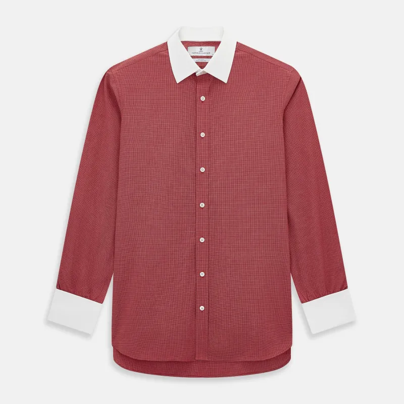 Dark Red Pin Check  Shirt with Contrast T&A Collar and Cuffs sold by Turnbull & Asser