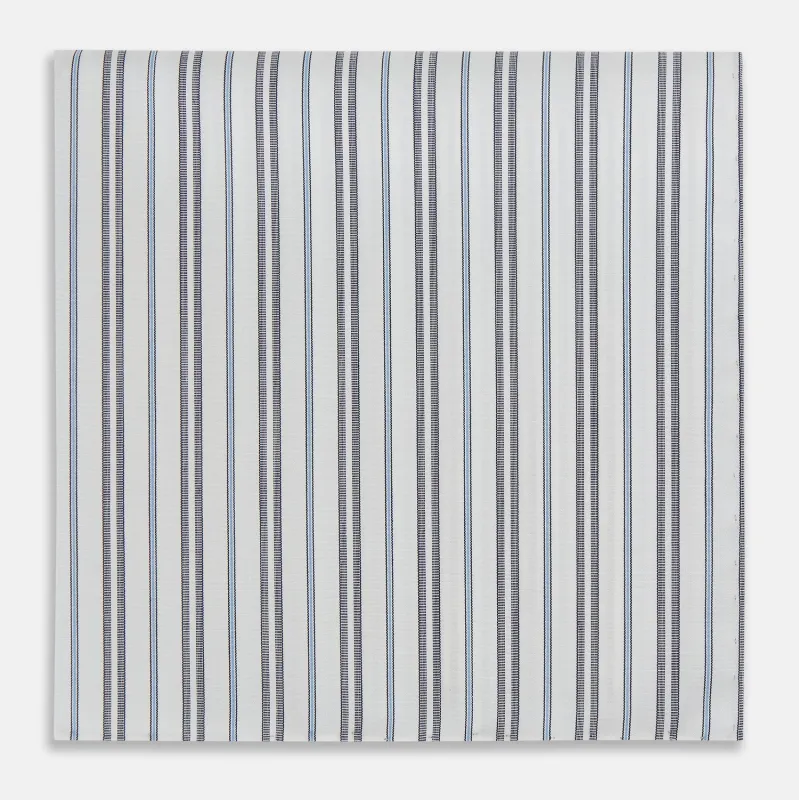 Navy and Light Blue Track Stripe Hand-Rolled Handkerchief sold by Turnbull & Asser