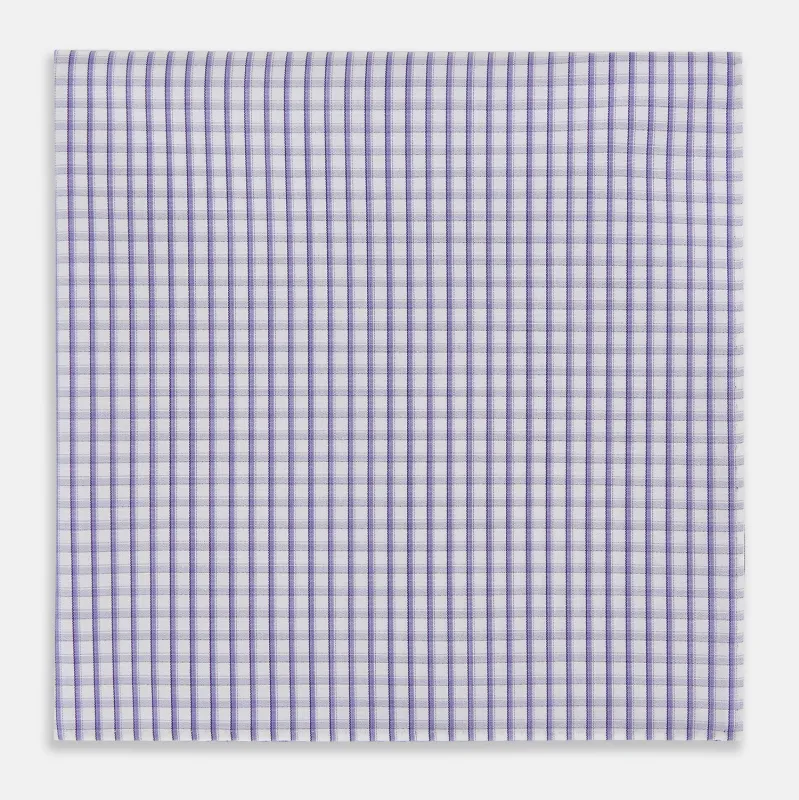 Purple Micro Shadow Check Hand-Rolled Handkerchief sold by Turnbull & Asser