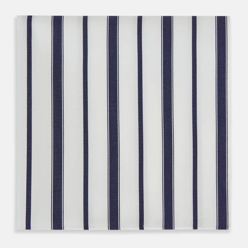 Navy Double Stripe Hand-Rolled Handkerchief sold by Turnbull & Asser