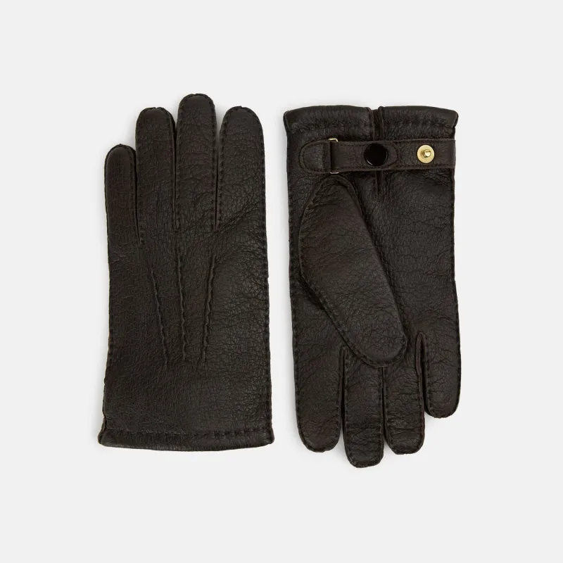 Dark Chocolate Cashmere-Lined Peccary Leather Gloves sold by Turnbull & Asser