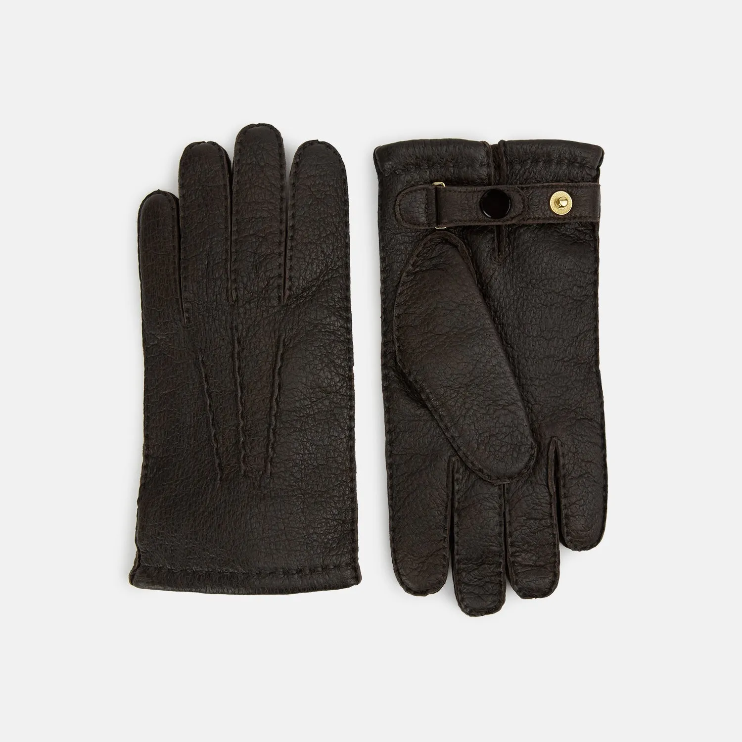 Dark Chocolate Cashmere-Lined Peccary Leather Gloves sold by Turnbull & Asser