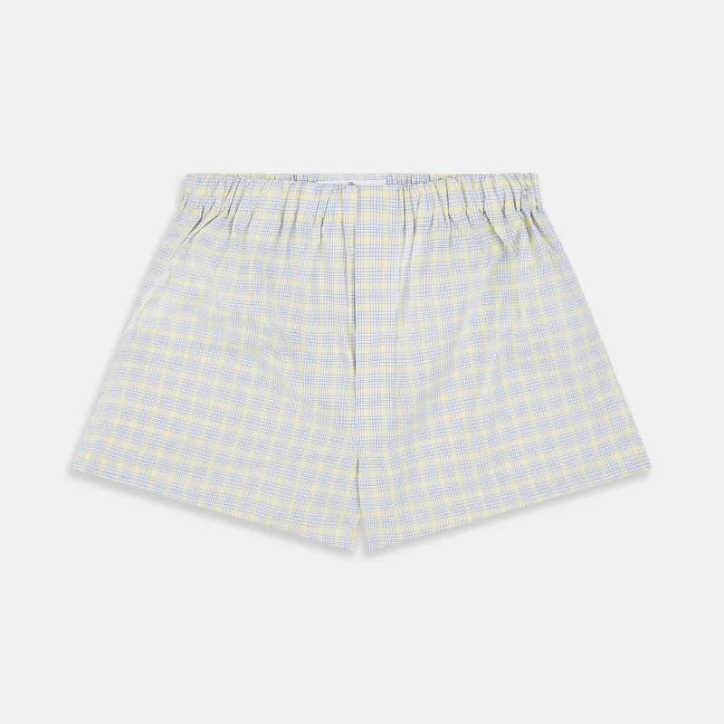 Yellow Multi Check Cotton Godfrey Boxer Shorts sold by Turnbull & Asser