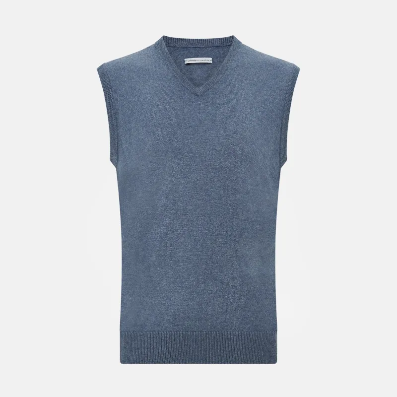 Avio Blue Cashmere V-neck Vest sold by Turnbull & Asser