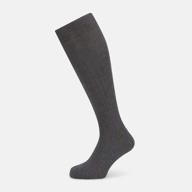 Steel Melange Long Socks sold by Turnbull & Asser