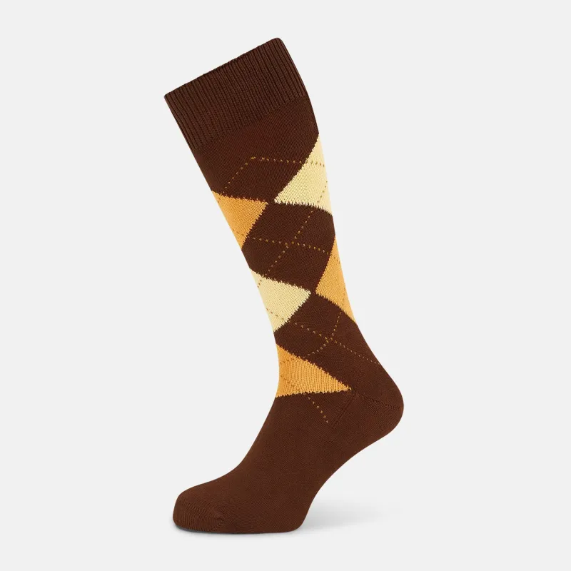 Coffee Check Mid-Length Socks sold by Turnbull & Asser