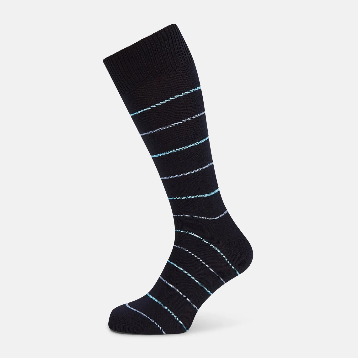 Navy Striped Mid-Length Socks sold by Turnbull & Asser