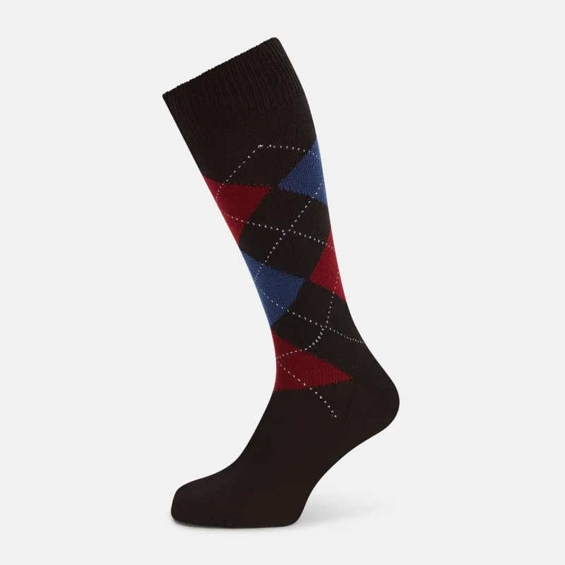 Coffee Check Wool Mid-Length Socks sold by Turnbull & Asser
