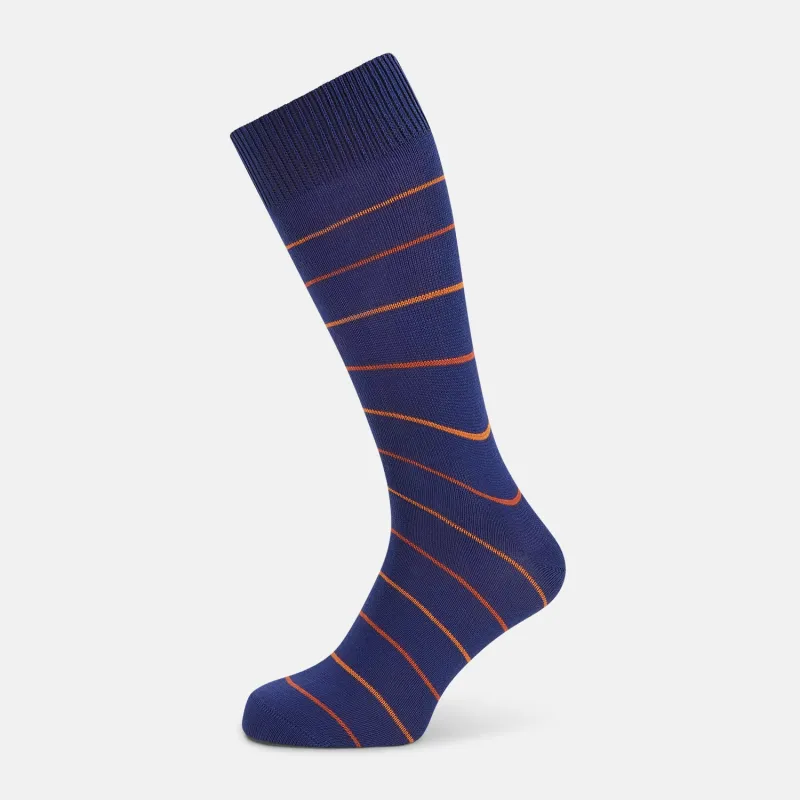 Royal Blue and Orange Striped Mid-Length Socks sold by Turnbull & Asser