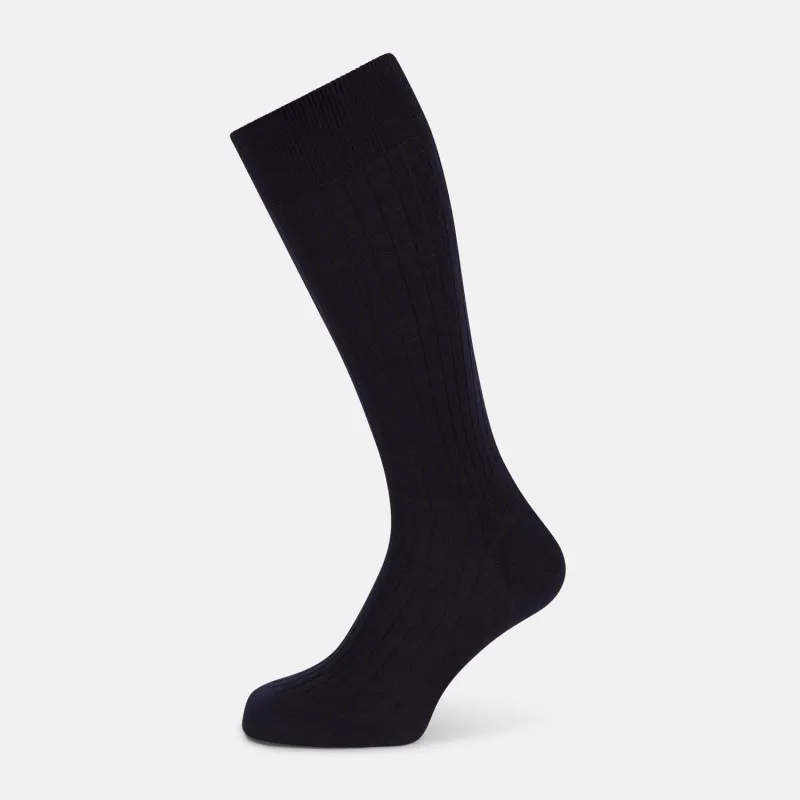 Navy Wool Mid-Length Socks sold by Turnbull & Asser
