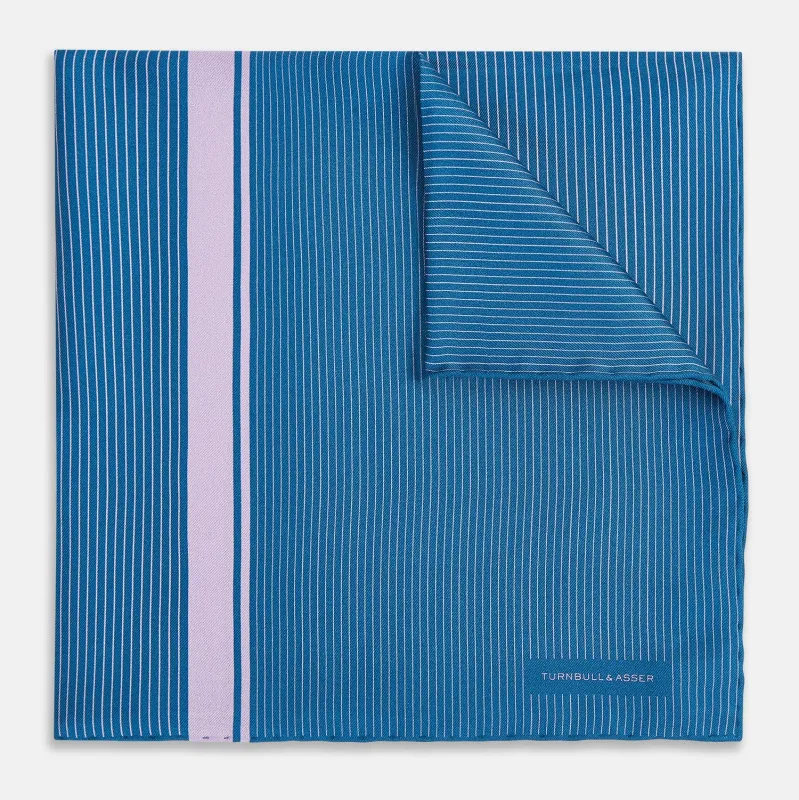 Blue and Lilac Stripe Silk Pocket Square sold by Turnbull & Asser