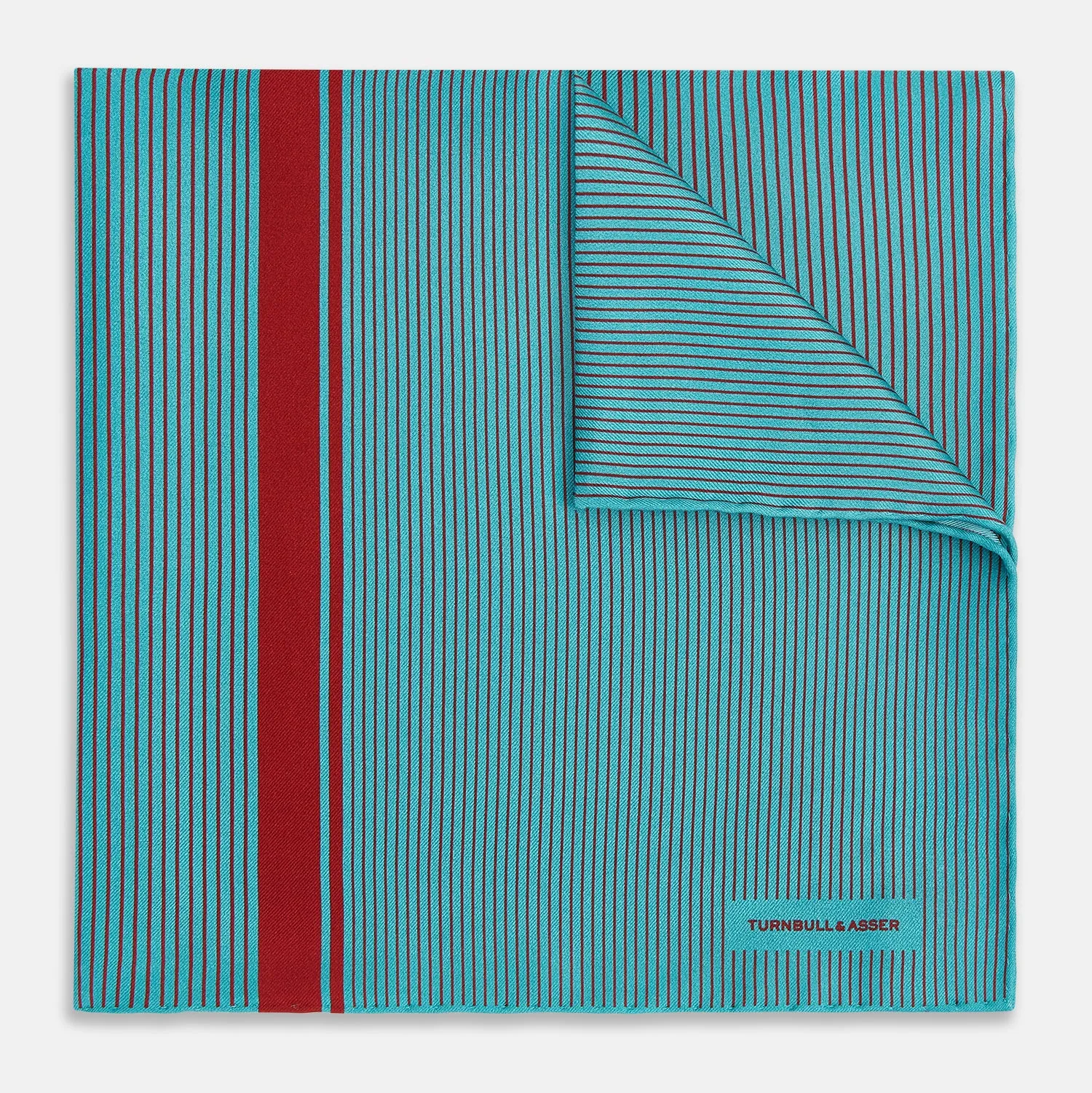 Turquoise and Red Stripe Silk Pocket Square sold by Turnbull & Asser