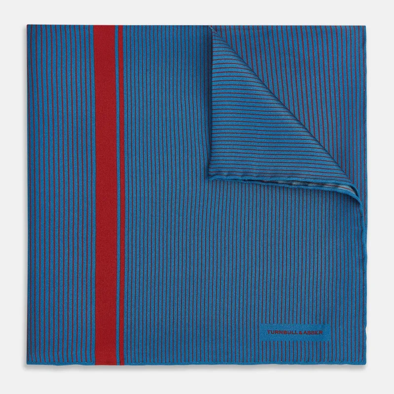 Blue and Red Stripe Silk Pocket Square sold by Turnbull & Asser