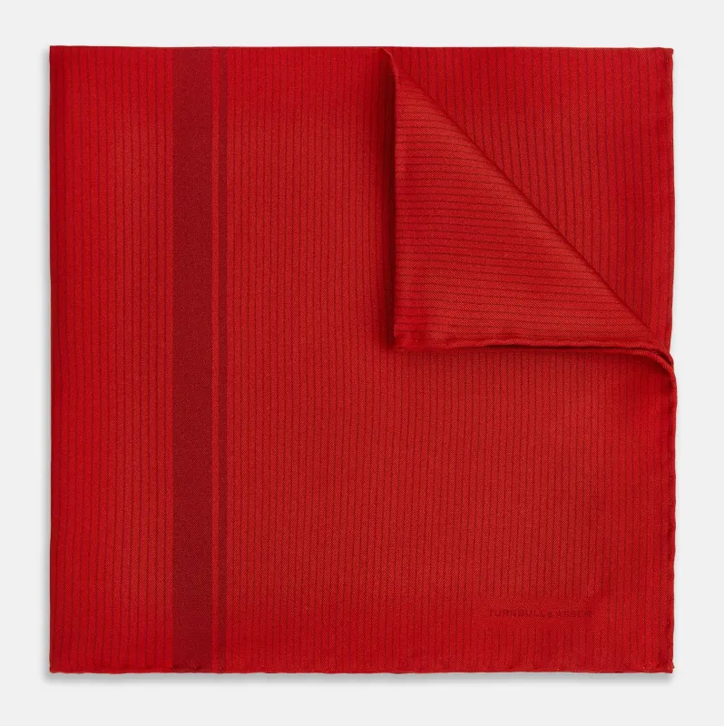 Red and Burgundy Stripe Silk Pocket Square sold by Turnbull & Asser