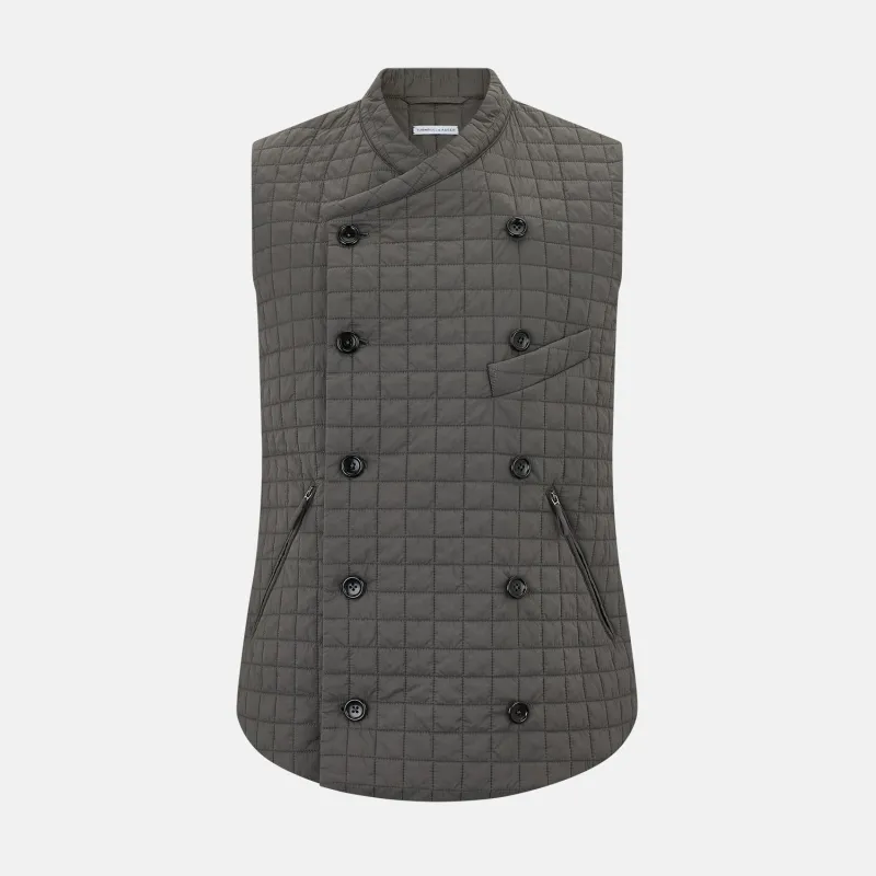 Shadow Grey Double-Breasted Quilted Gilet sold by Turnbull & Asser