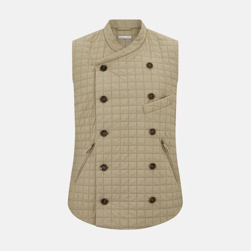 Sand Double-Breasted Quilted Gilet sold by Turnbull & Asser