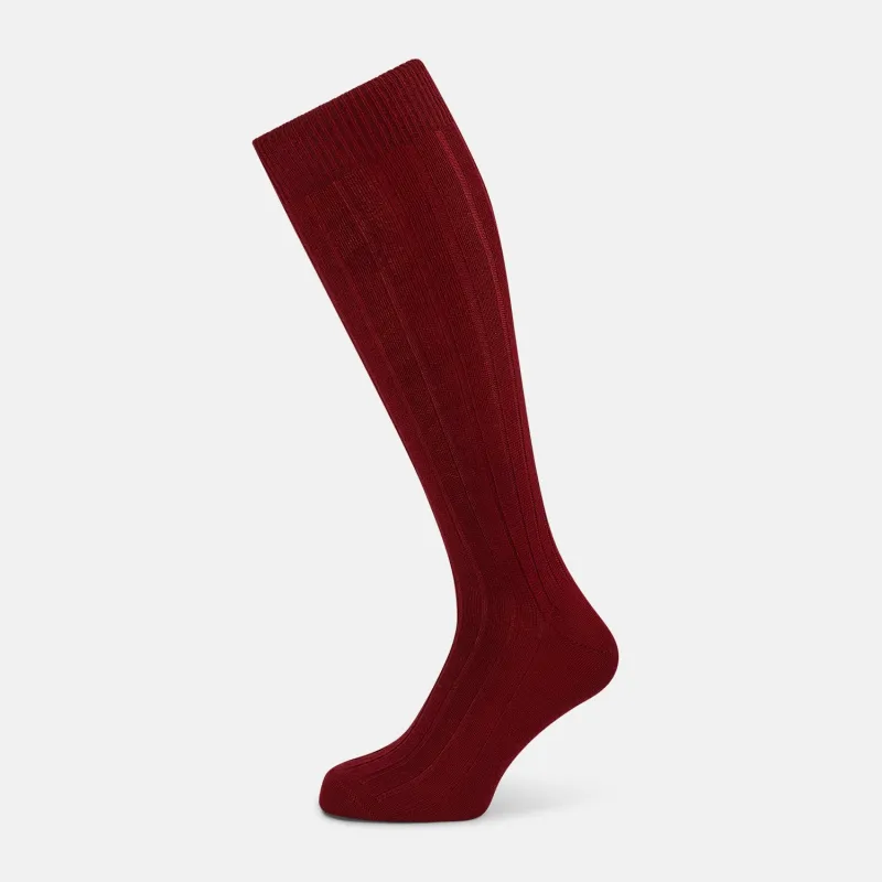 Burgundy Ribbed Wool Long Socks sold by Turnbull & Asser