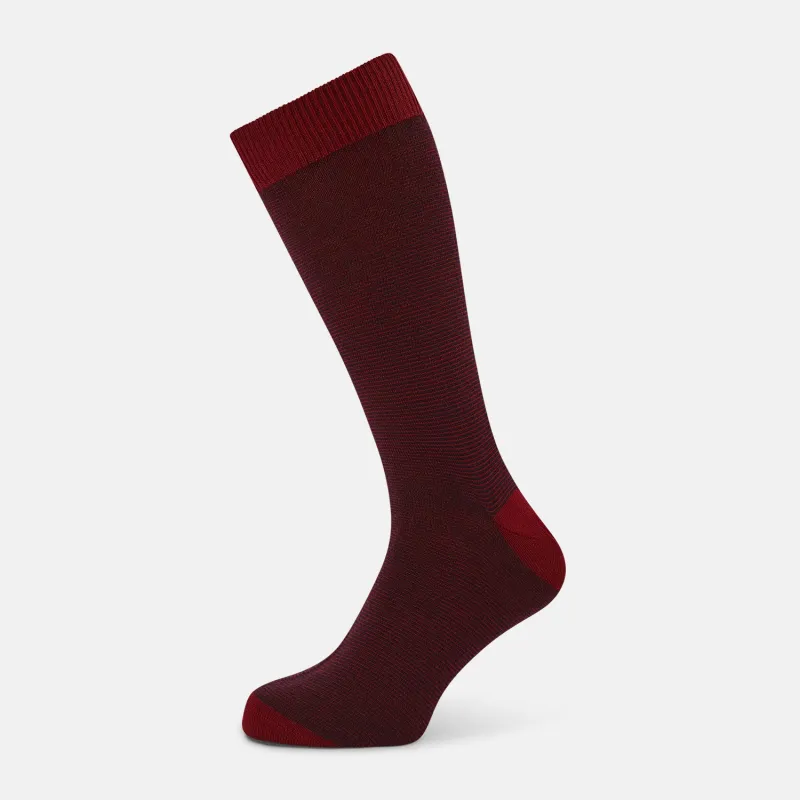 Burgundy and Red Stripe Wool Mid-length Socks sold by Turnbull & Asser