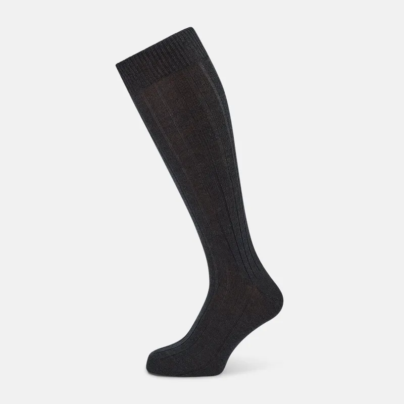 Charcoal Ribbed Wool Long Socks sold by Turnbull & Asser