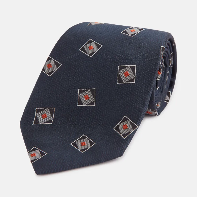 Grey Square Overlay Silk Tie sold by Turnbull & Asser