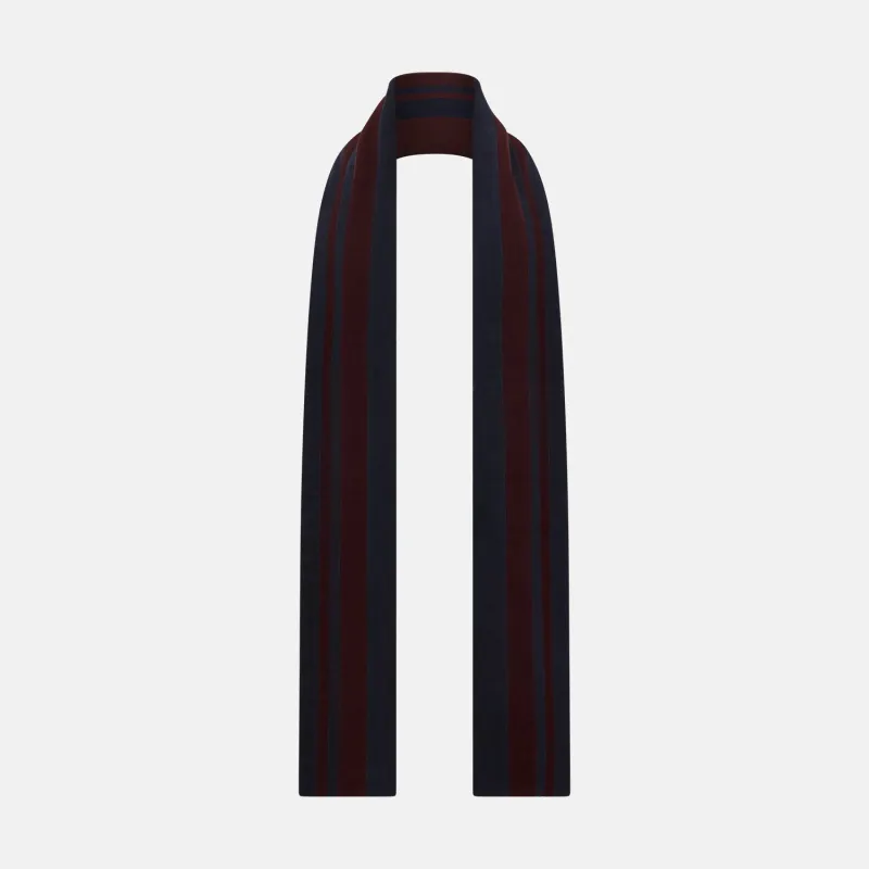 Navy and Burgundy Double-Stripe Double-Sided Corduroy Padded Scarf made by Turnbull & Asser