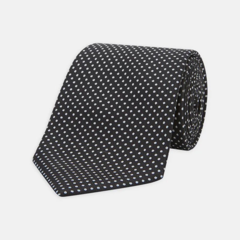 Black and White Small Spot Printed Silk Tie sold by Turnbull & Asser