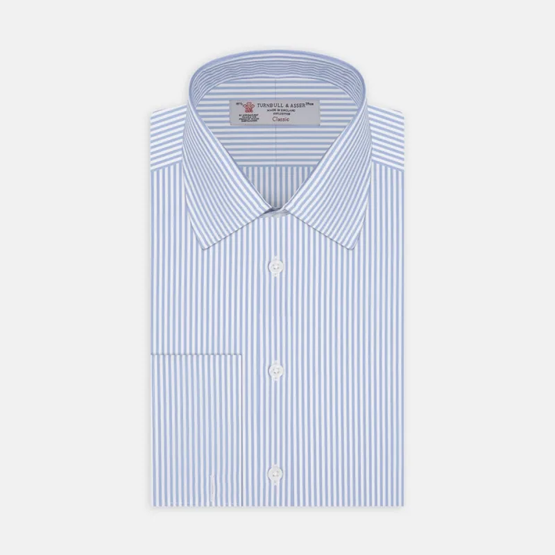 Light Blue Bengal Stripe Shirt with T&A Collar and Double Cuffs sold by Turnbull & Asser