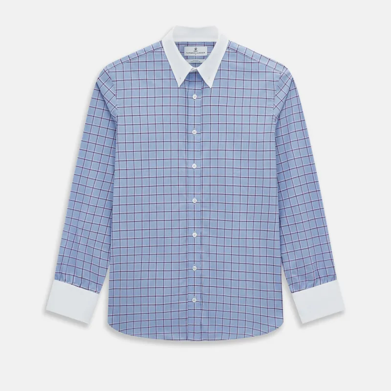 Blue and Purple Windowpane Check Richmond Shirt with Contrast Collar & Cuffs sold by Turnbull & Asser